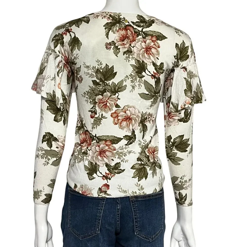 Harlyn Anthropologie Ritchie Floral Ruffled Sweater Size XS